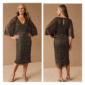 BHLDN Hannon Beaded Olive Green Midi Dress • Women’s 6